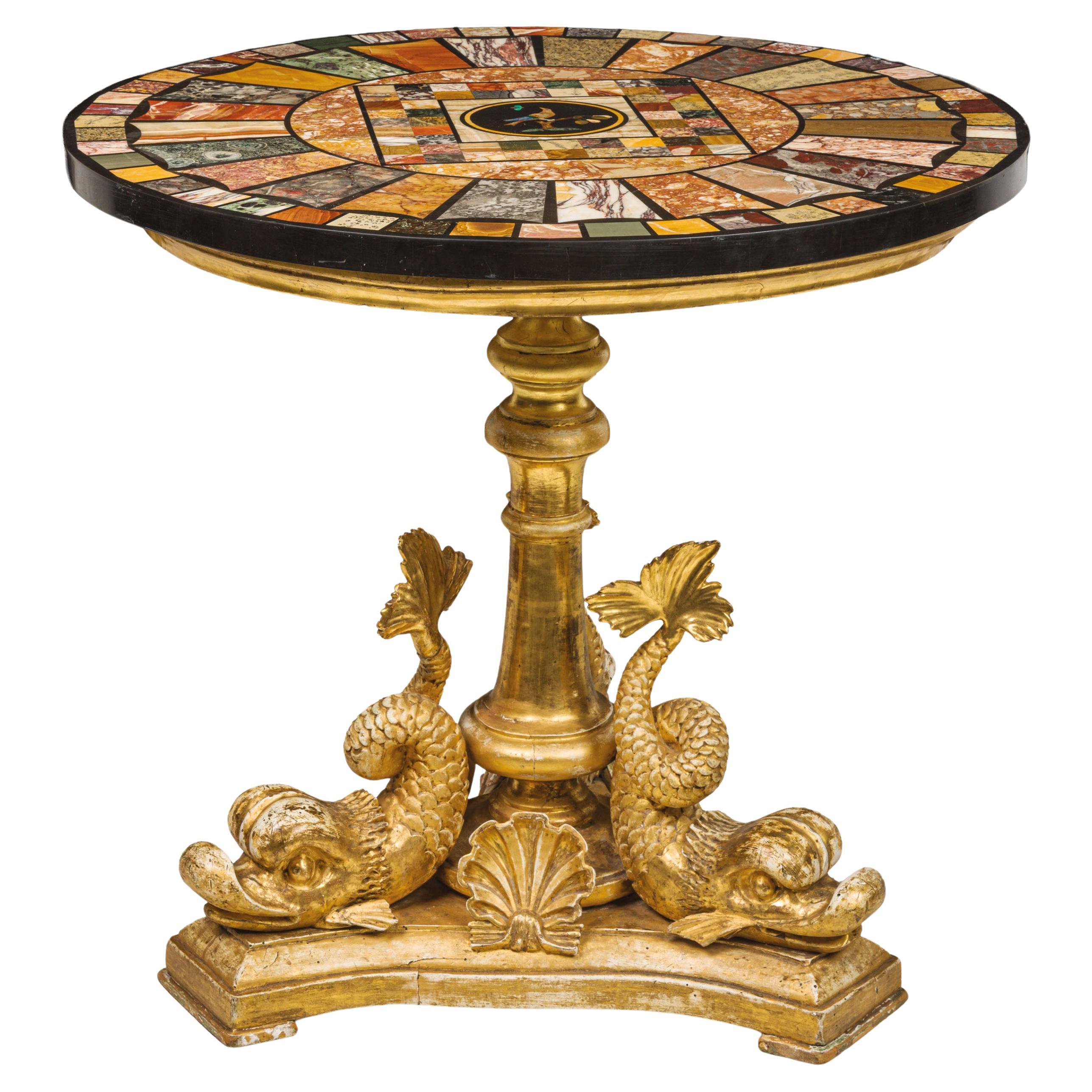 19th Century, Italian Center Table with Marble Top Giltwood Base