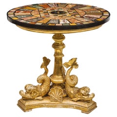 19th Century, Italian Center Table with Marble Top Giltwood Base