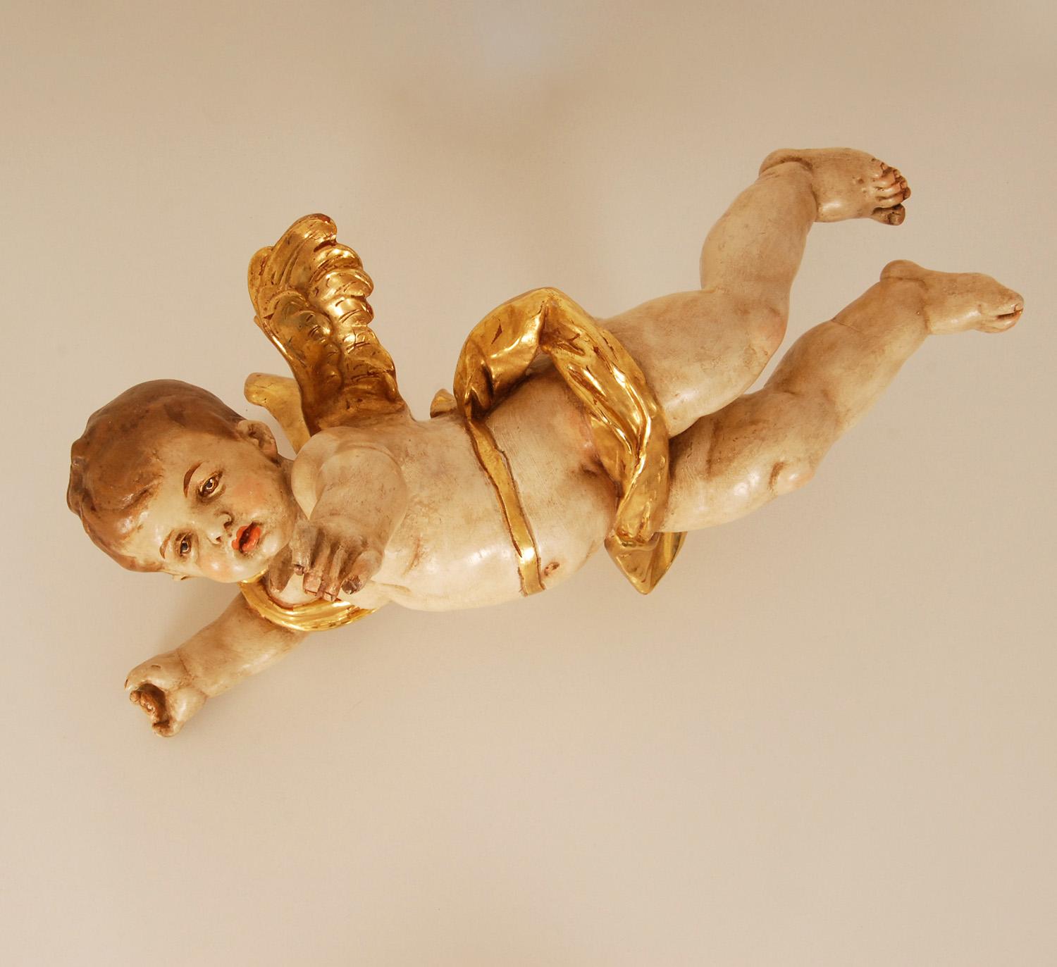 19th Century Italian Ceramic Cherub Gold Gilt Cold Painted Baroque Putto Figure  For Sale 1