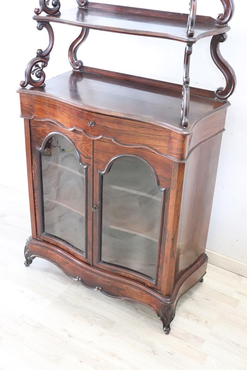 19th Century Italian Charles X Antique Vitrine with Etagere For Sale 1