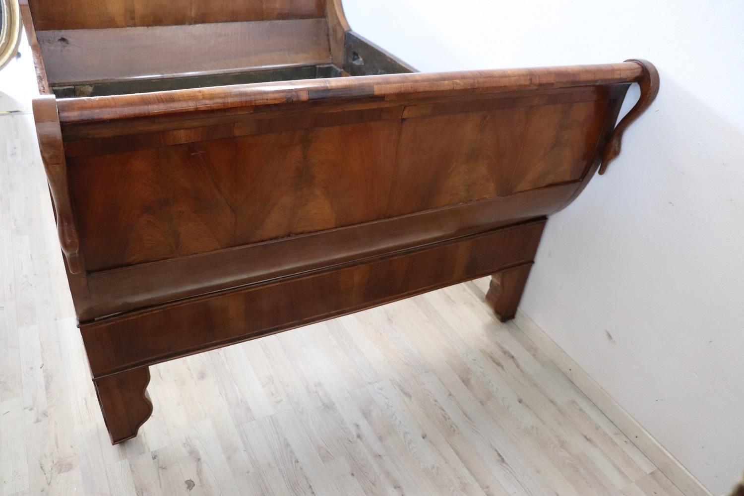 19th Century Italian Charles X Antique Walnut Inlaid Bed 3