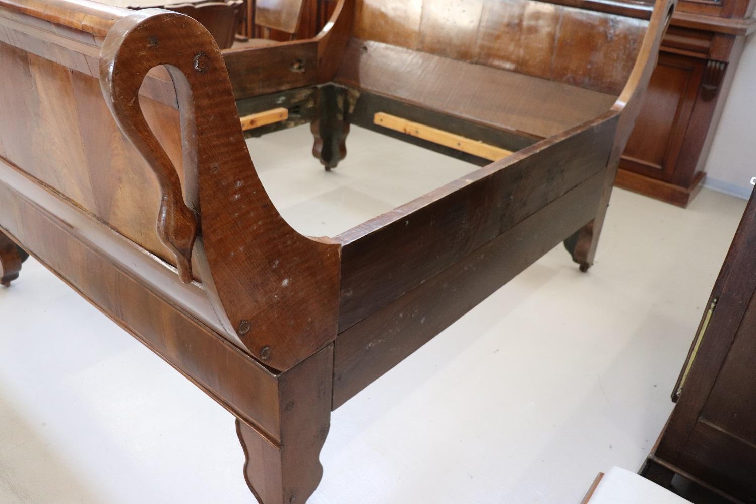 19th Century Italian Charles X Antique Walnut Inlaid Bed For Sale 4