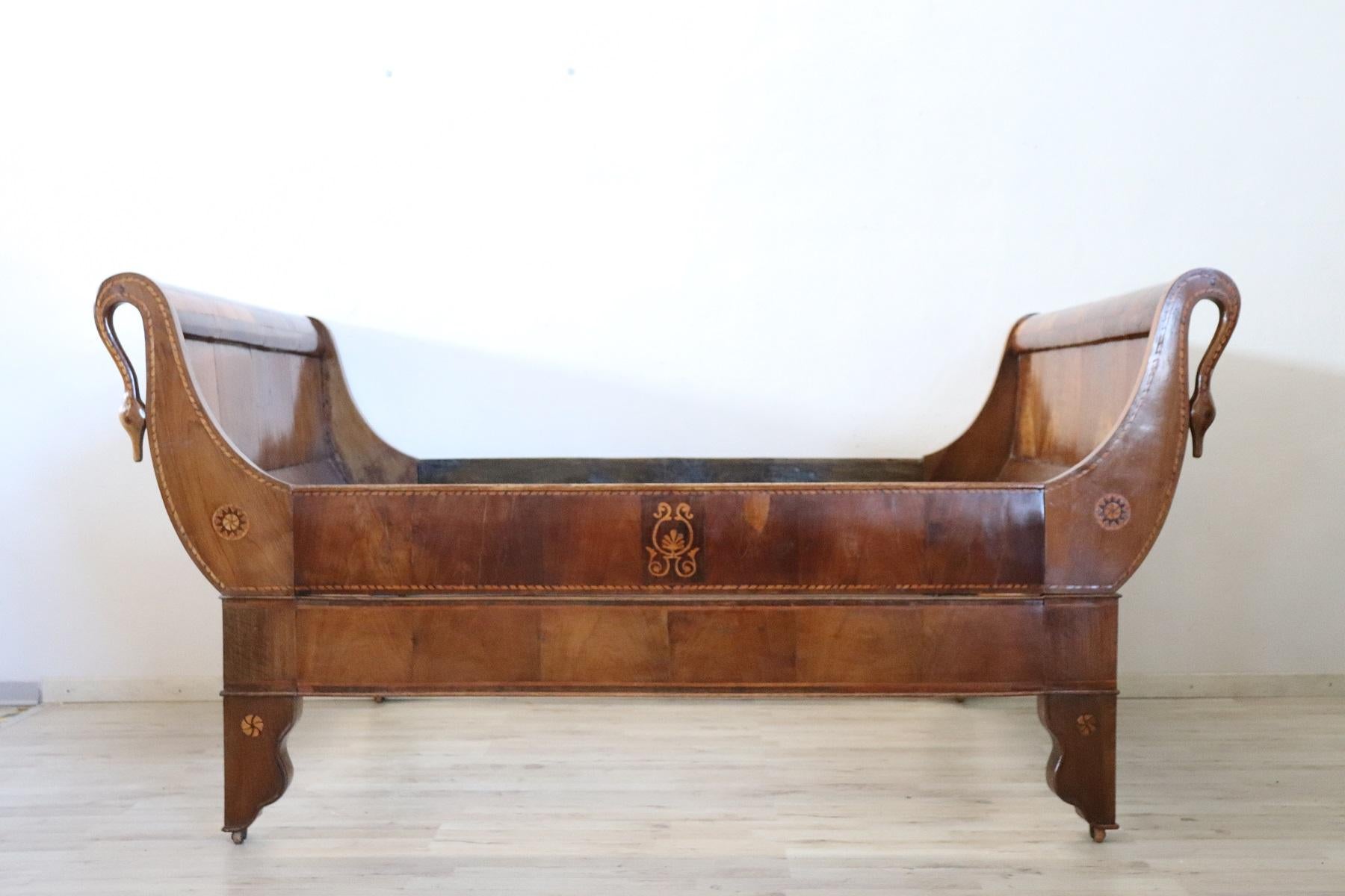 Rare Italian of the period Charels X antique bed, 1825s. This type of bed is called 