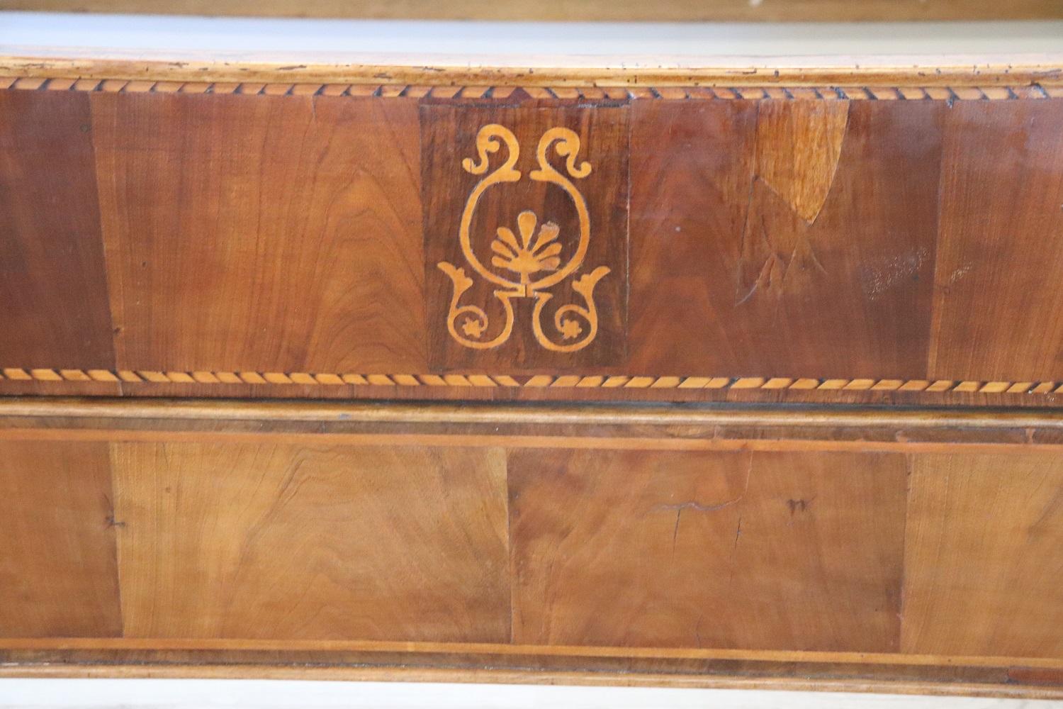 Inlay 19th Century Italian Charles X Antique Walnut Inlaid Bed For Sale