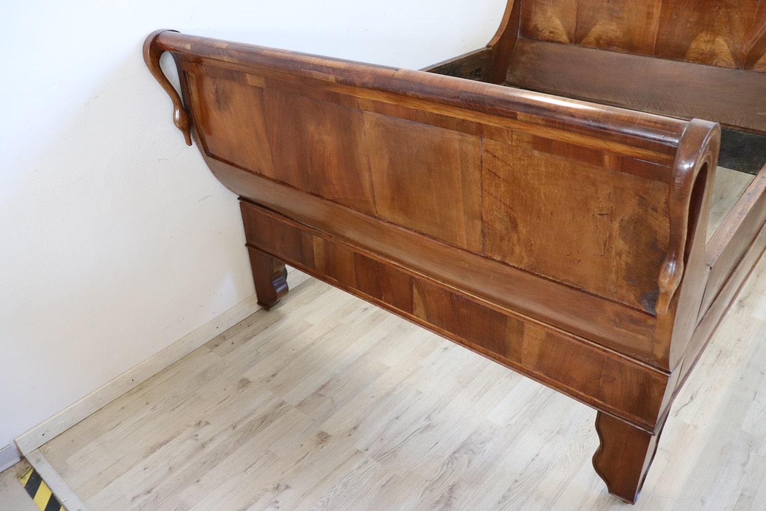 Early 19th Century 19th Century Italian Charles X Antique Walnut Inlaid Bed