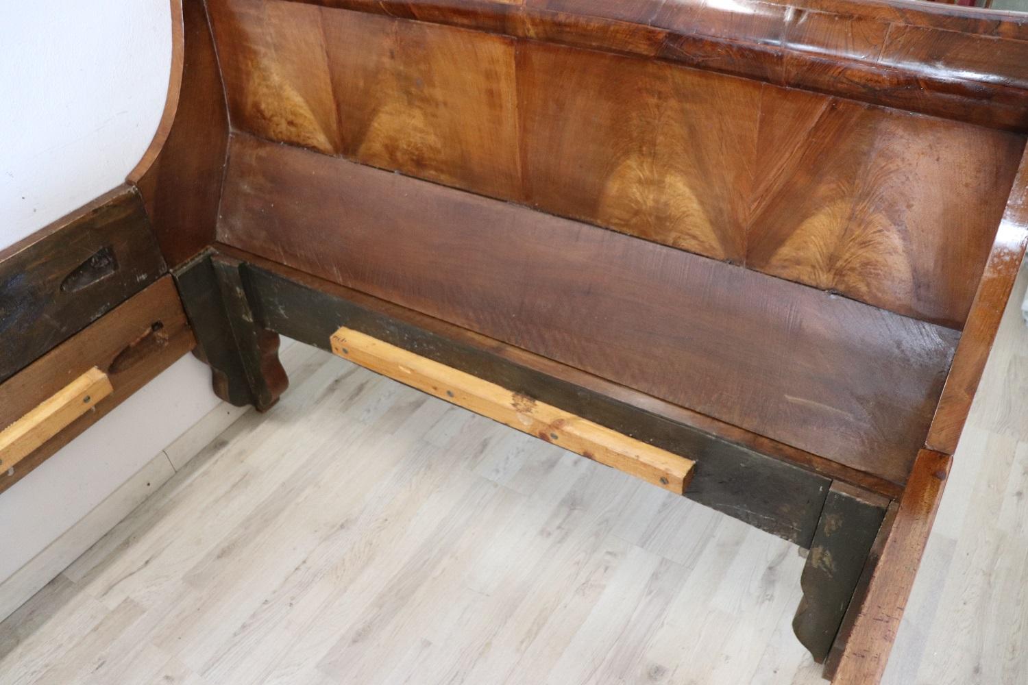 19th Century Italian Charles X Antique Walnut Inlaid Bed 2