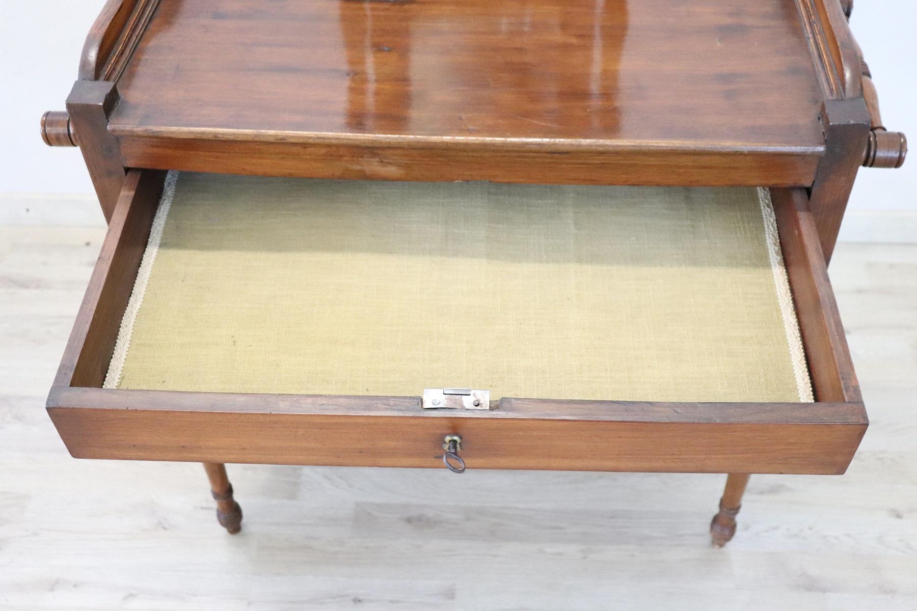 19th Century Italian Charles X Antique Walnut Vanity Table, Vanity Desk 1