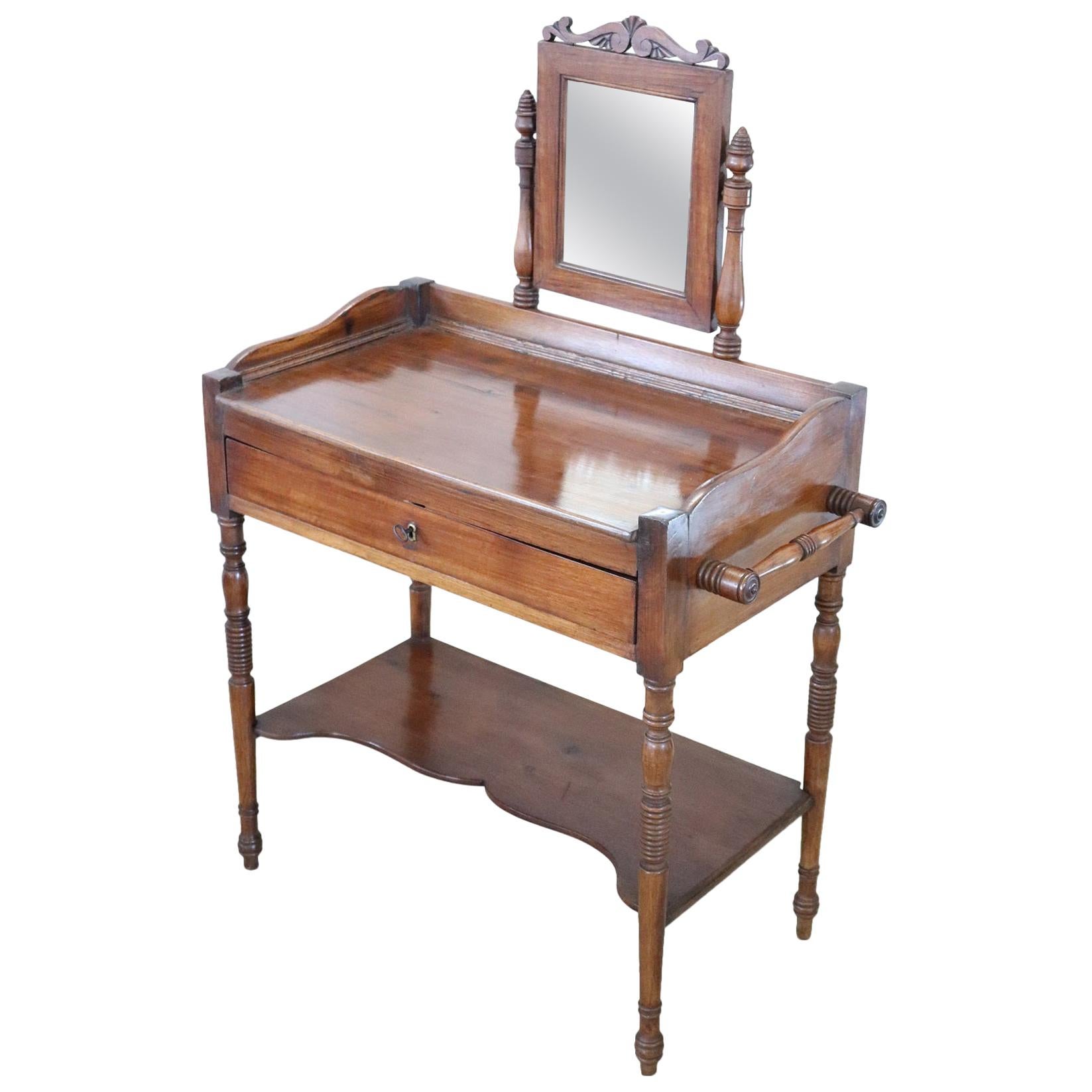 19th Century Italian Charles X Antique Walnut Vanity Table, Vanity Desk