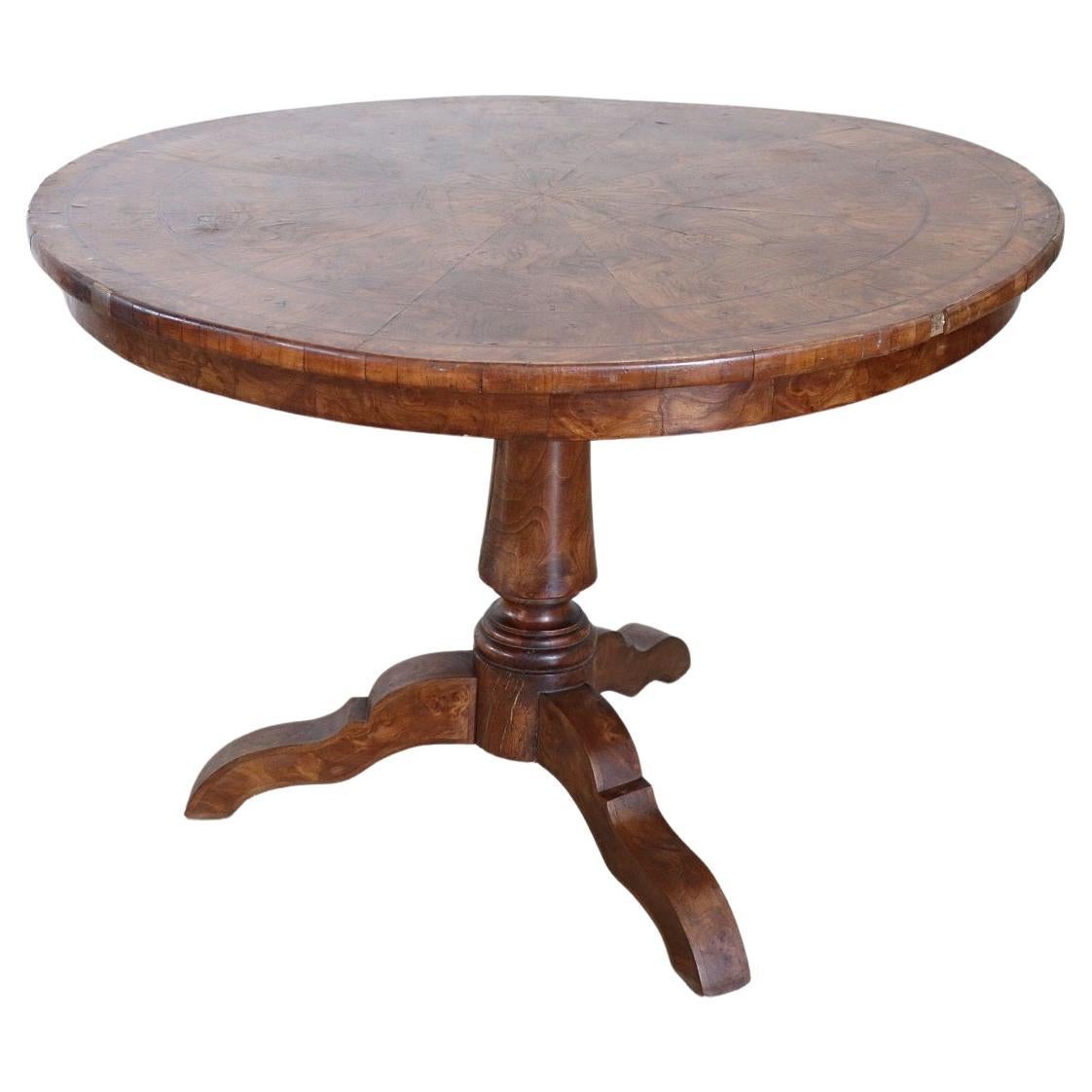 19th Century Italian Charles X Briar Walnut Round Center Table