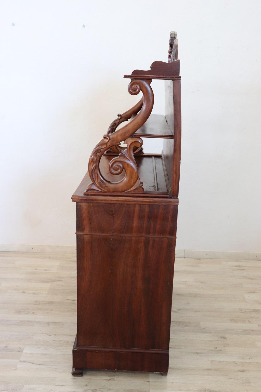 Early 19th Century 19th Century Italian Charles X Carved Mahogany Sideboard or Buffet