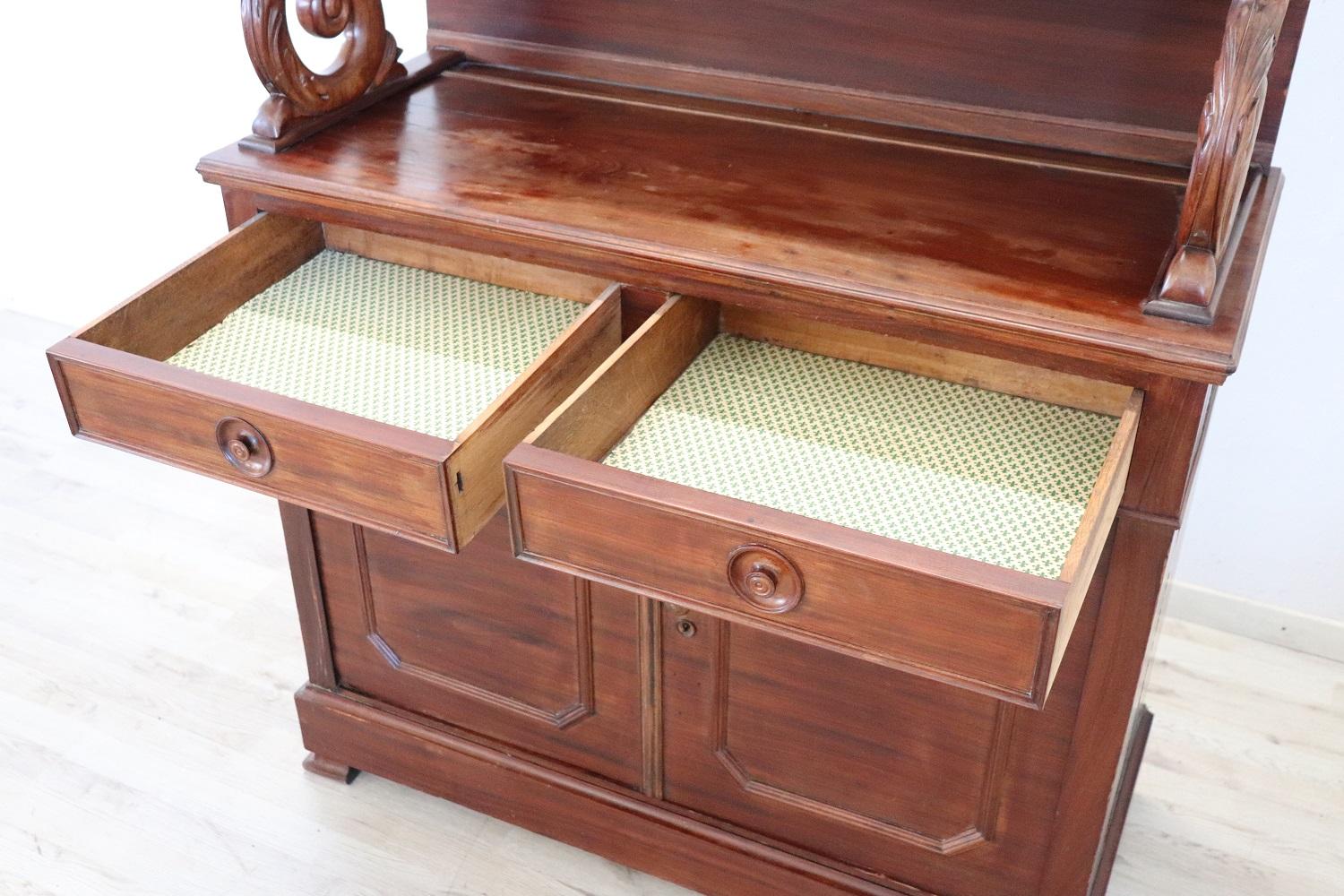 19th Century Italian Charles X Carved Mahogany Sideboard or Buffet For Sale 4