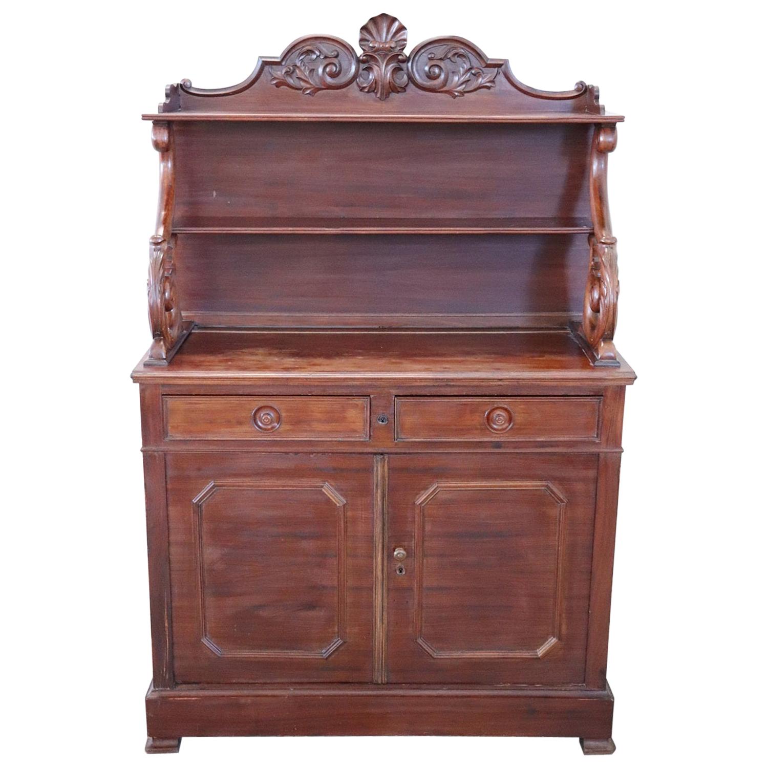 19th Century Italian Charles X Carved Mahogany Sideboard or Buffet For Sale