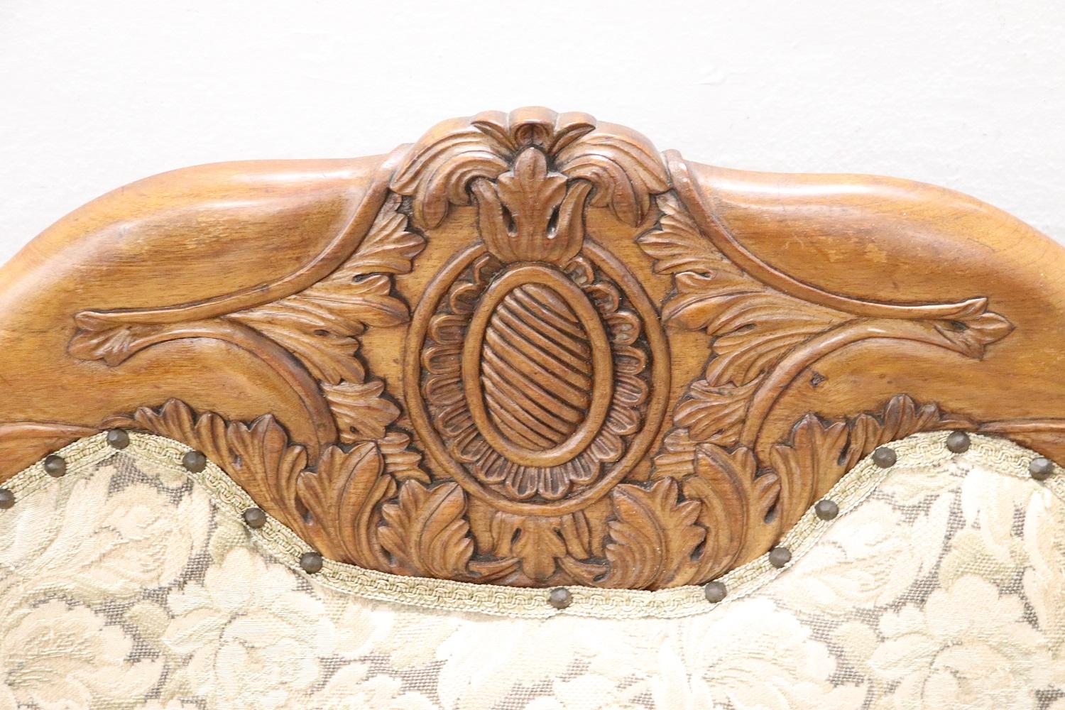 Early 19th Century 19th Century Italian Charles X Carved Walnut Antique Large Settee For Sale