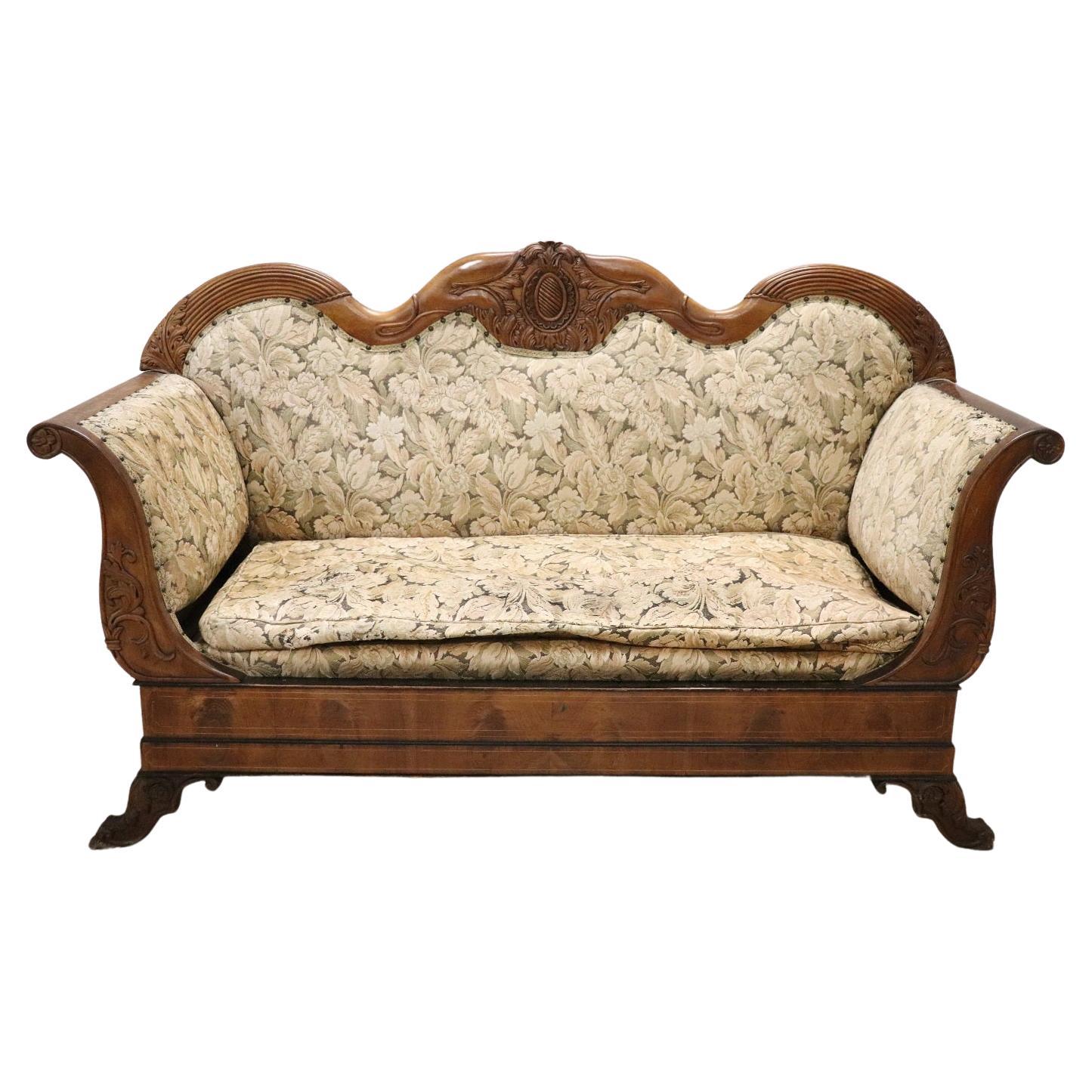 19th Century Italian Charles X Carved Walnut Antique Large Settee