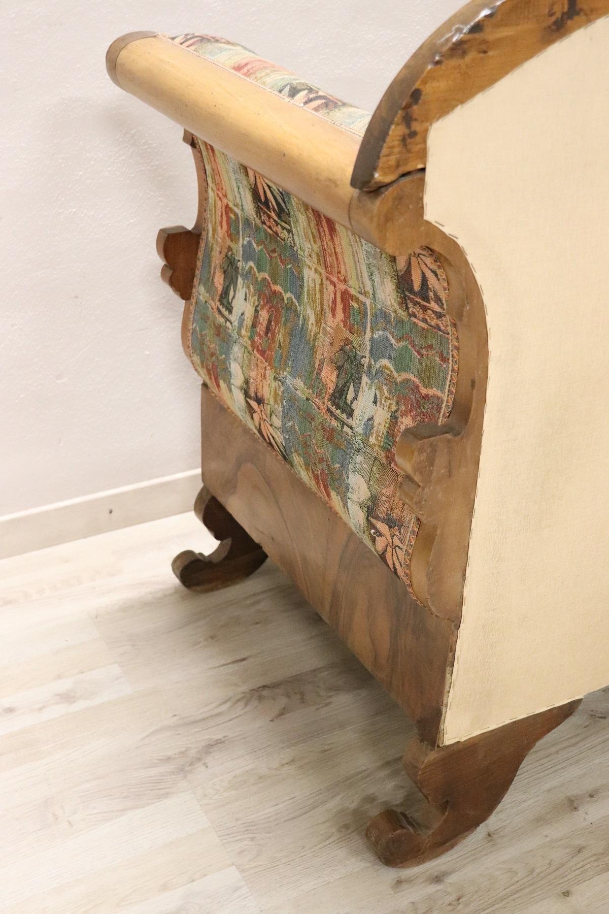 19th Century Italian Charles X Carved Walnut Antique Settee 4