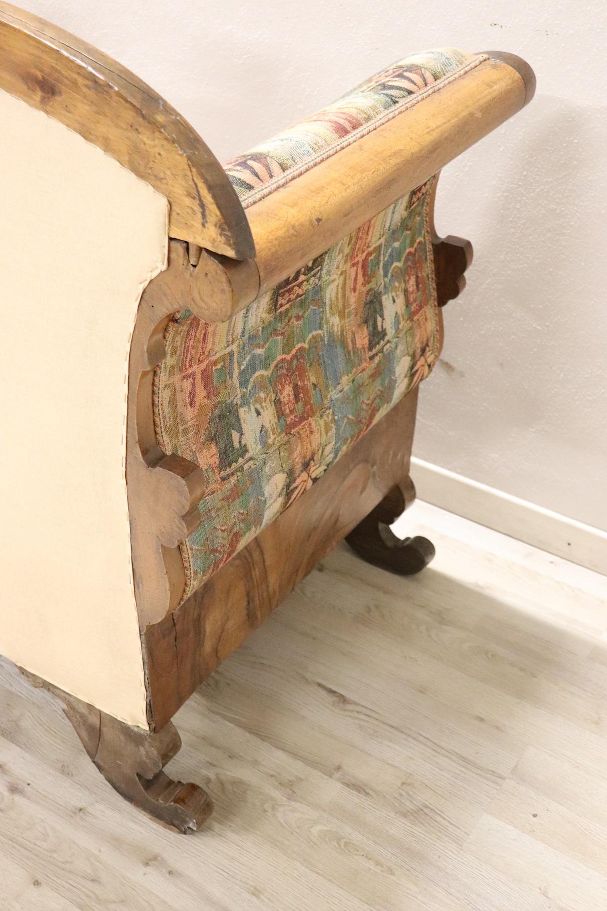 19th Century Italian Charles X Carved Walnut Antique Settee 5