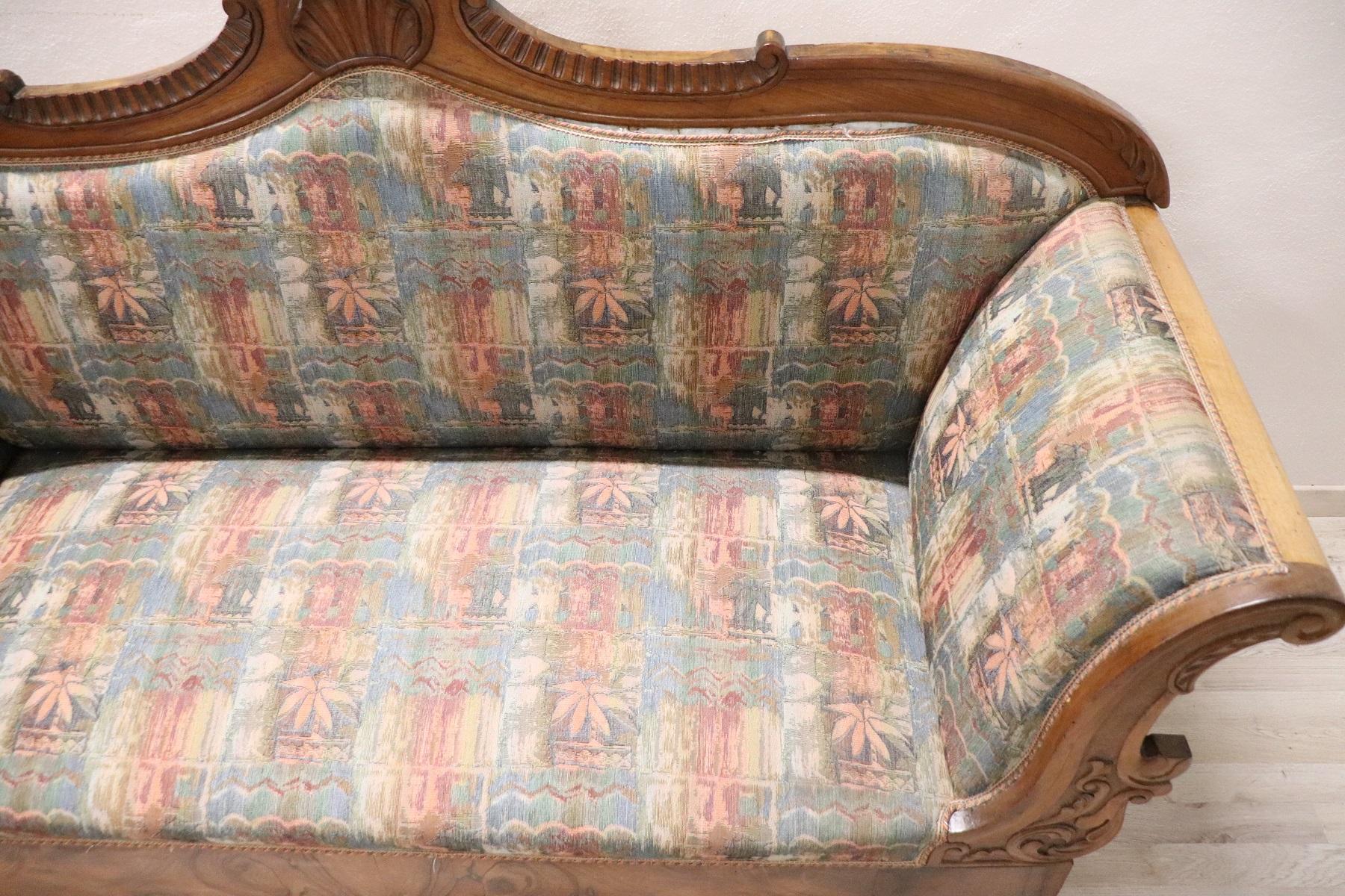 Early 19th Century 19th Century Italian Charles X Carved Walnut Antique Settee