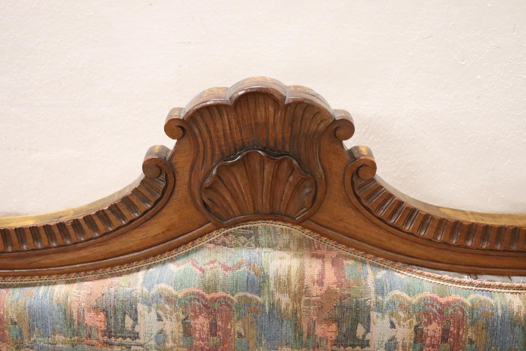 19th Century Italian Charles X Carved Walnut Antique Settee 1