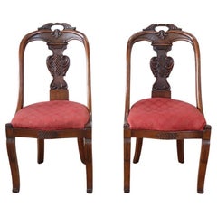 19th Century Italian Charles X Carved Walnut Set of 2 Antique Chairs