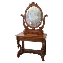19th Century Italian Charles X Carved Walnut Vanity Table or Dressing Table