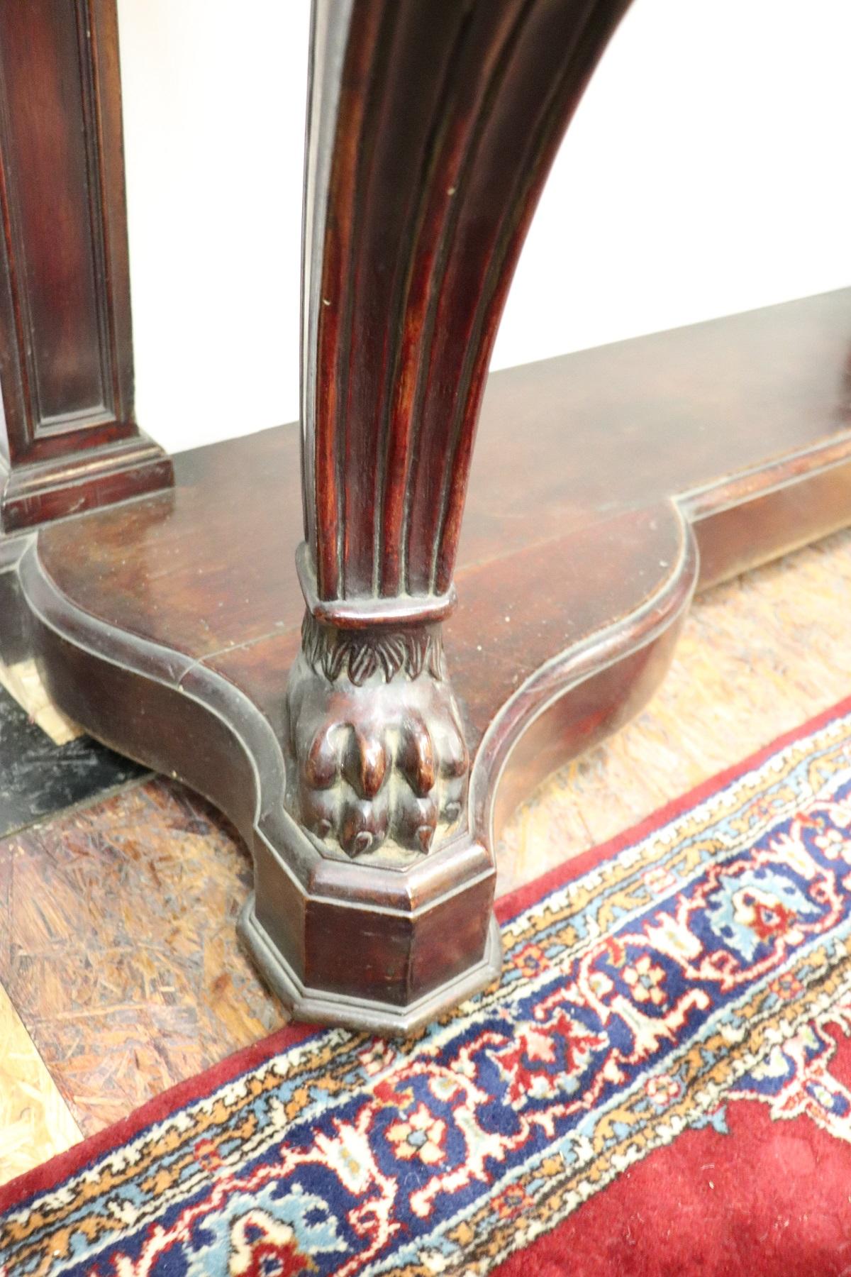 19th Century Italian Charles X Carved Walnut Wood Console Table with Marble Top 6