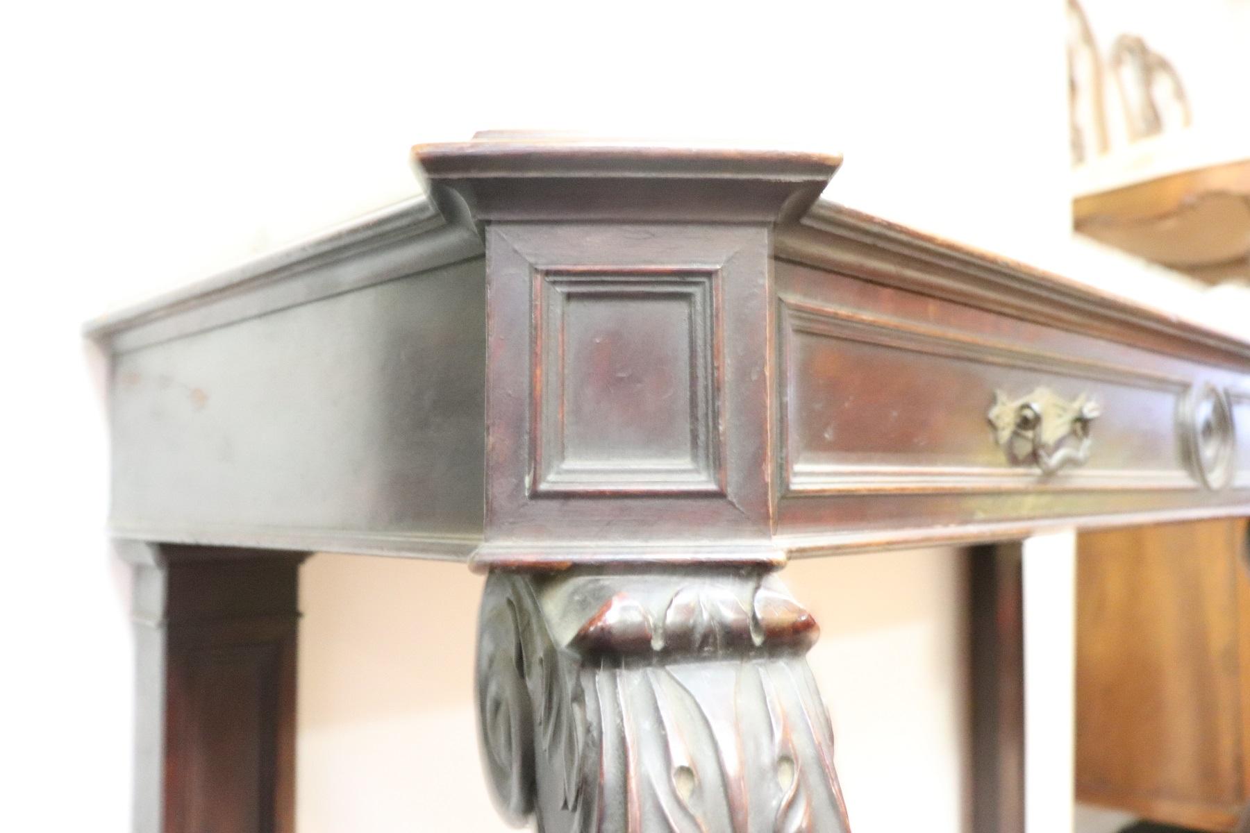 19th Century Italian Charles X Carved Walnut Wood Console Table with Marble Top 7