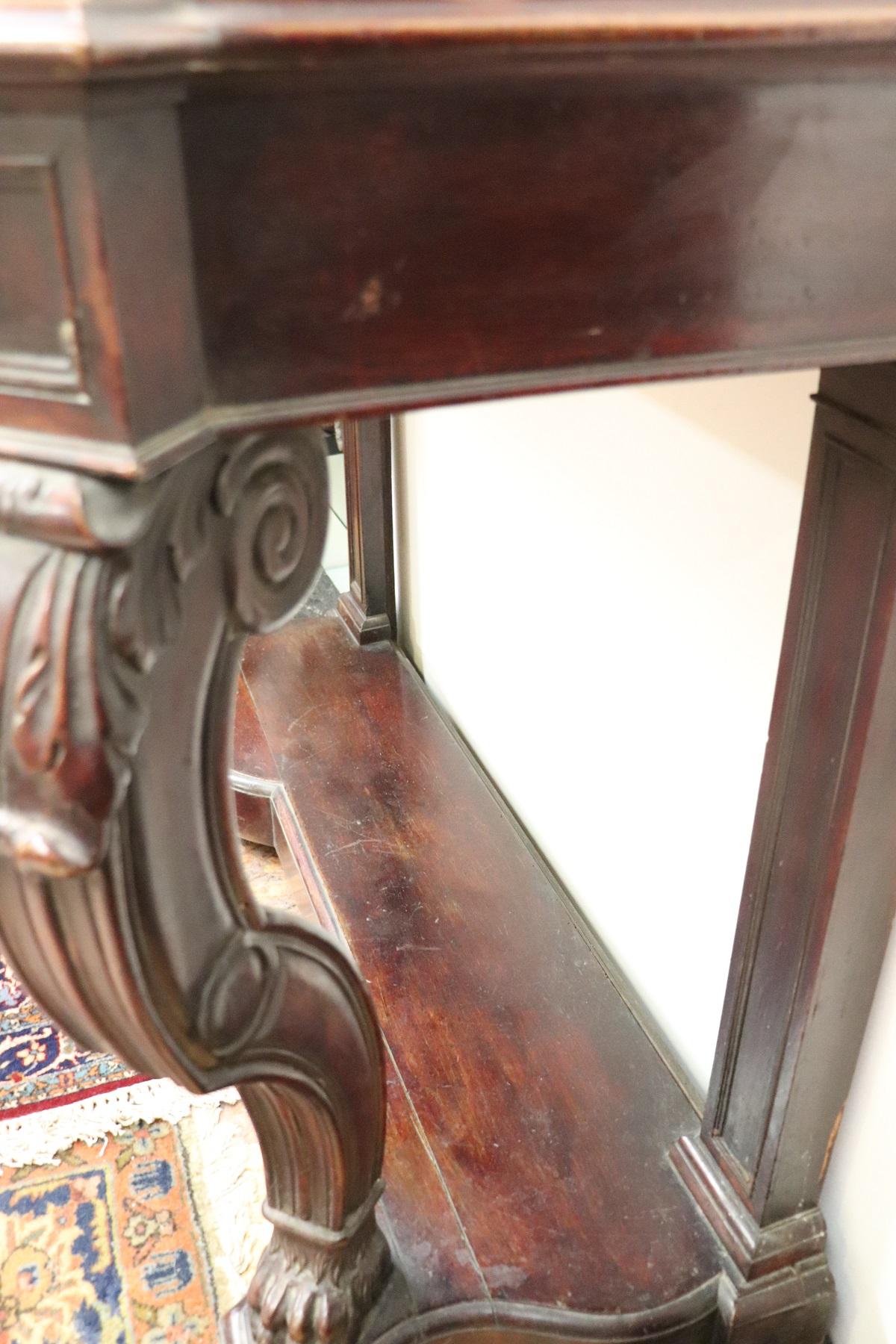 19th Century Italian Charles X Carved Walnut Wood Console Table with Marble Top 3