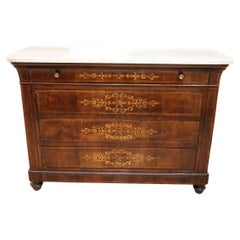 19th Century Italian Charles X Inlaid Walnut Antique Chest of Drawers, Restored