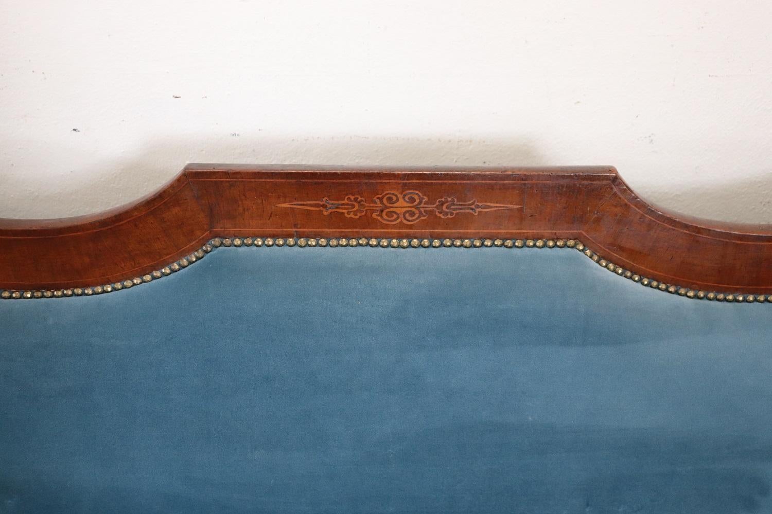 19th Century Italian Charles X Inlaid Walnut Antique Large Settee For Sale 3