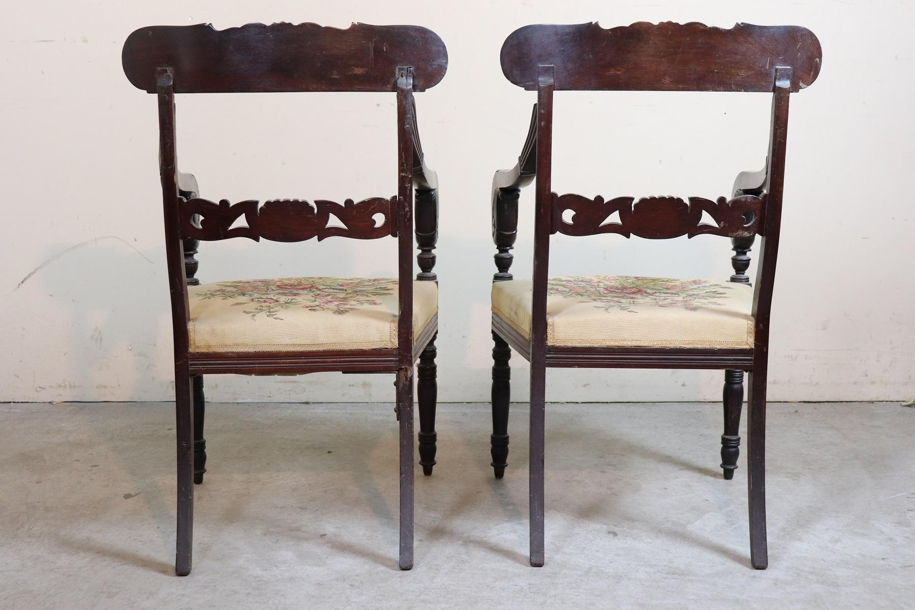 19th Century Italian Charles X Mahogany Carved Pair of Armchairs, Enrico Peter 2