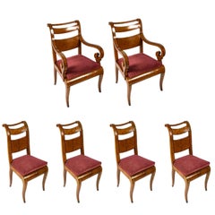 19th Century Italian Charles X Four Chairs and Two Armchairs Dining Room Set