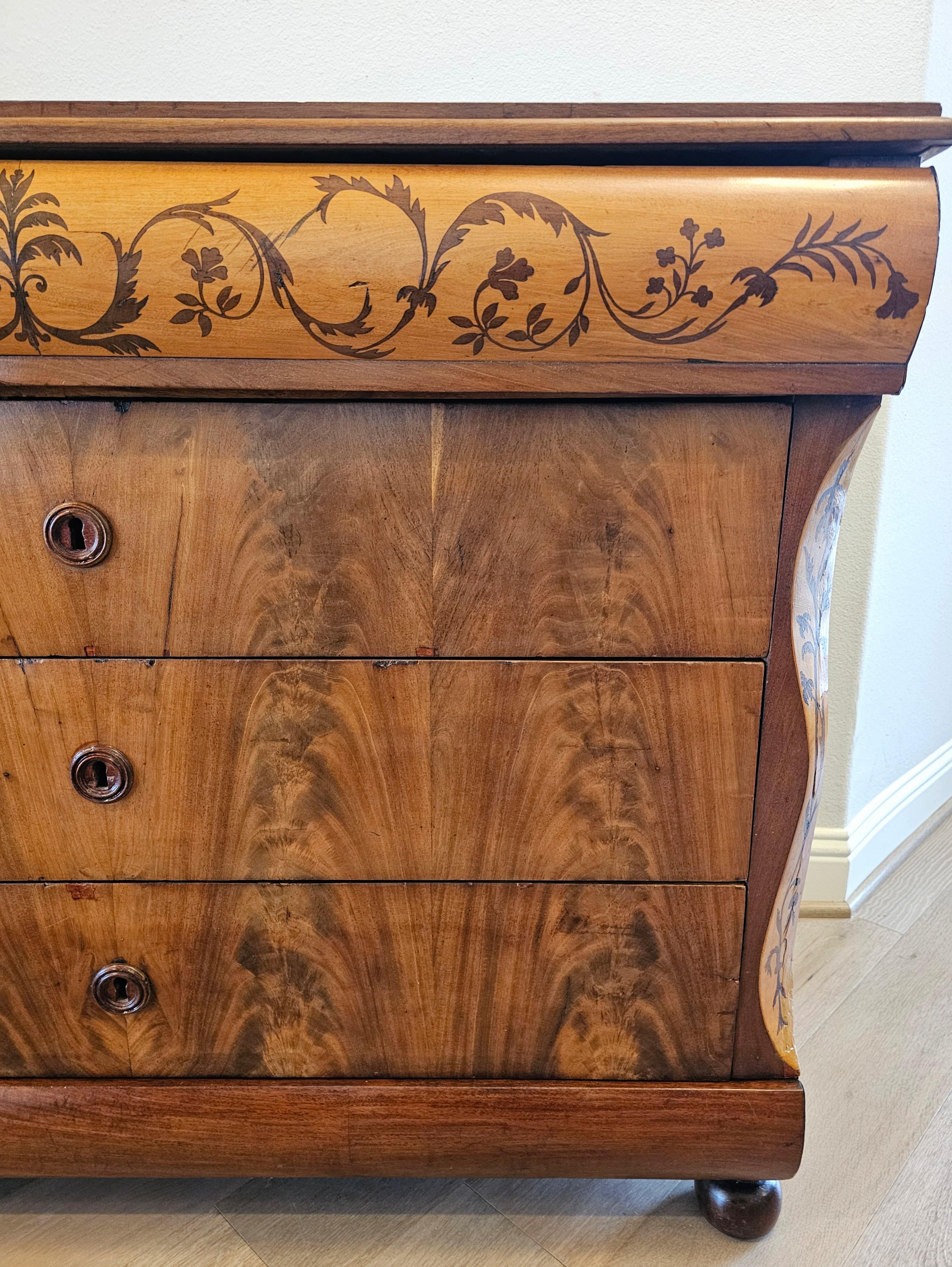 19th Century Italian Charles X Period Flame Mahogany Chest of Drawers For Sale 11
