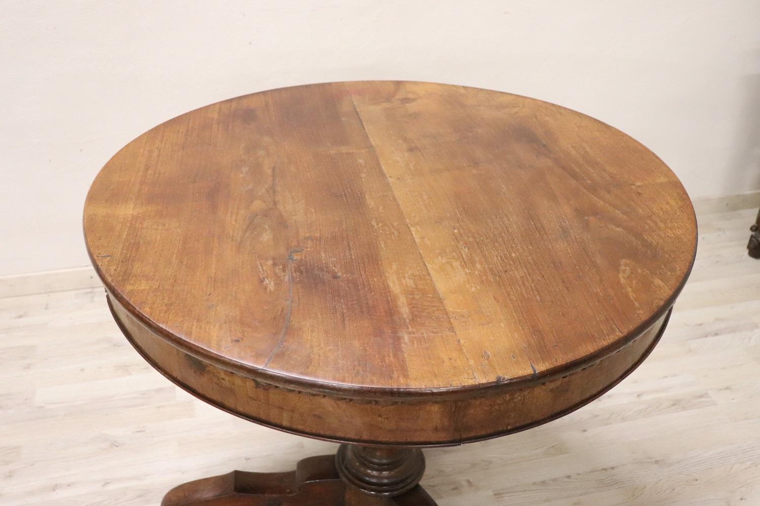 Early 19th Century 19th Century Italian Charles X Solid Walnut Antique Round Center Table  For Sale