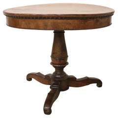 19th Century Italian Charles X Solid Walnut Antique Round Center Table 