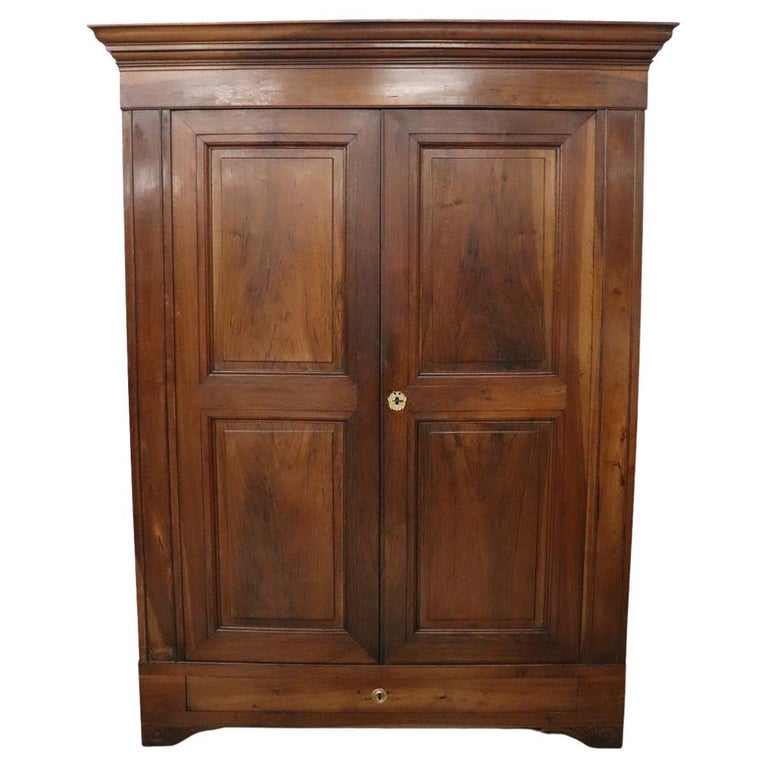 19th Century Italian Charles X Solid Walnut Antique Wardrobe or Armoire ...
