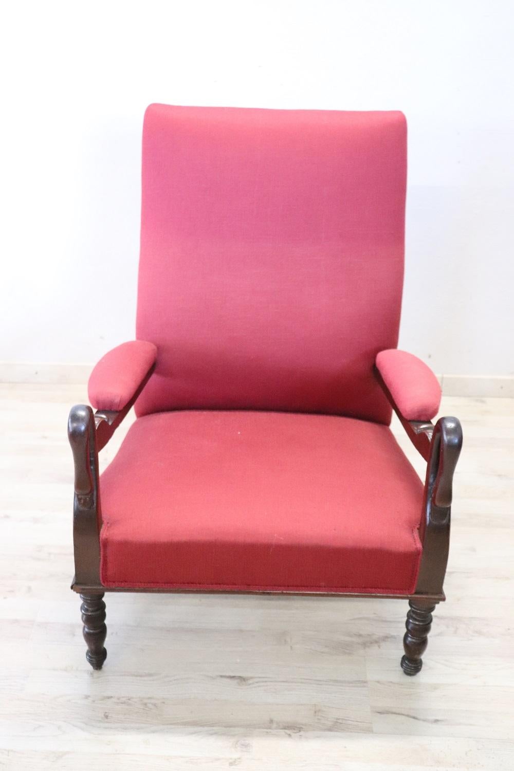 19th Century Italian Charles X Walnut Antique Armchair For Sale 6