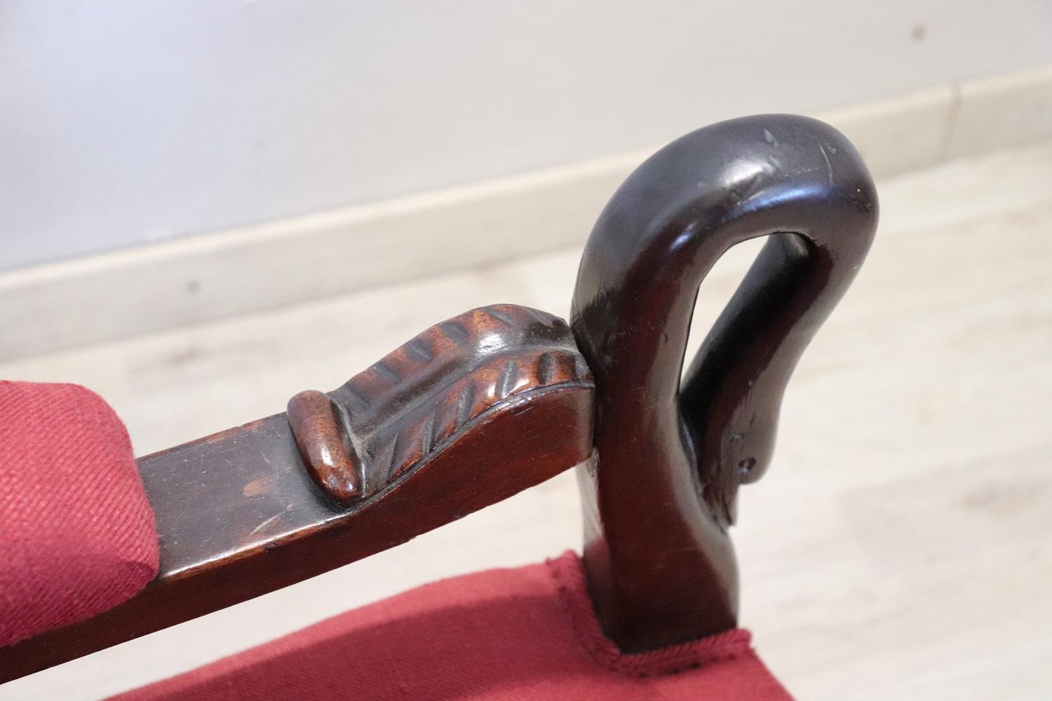 19th Century Italian Charles X Walnut Antique Armchair For Sale 1