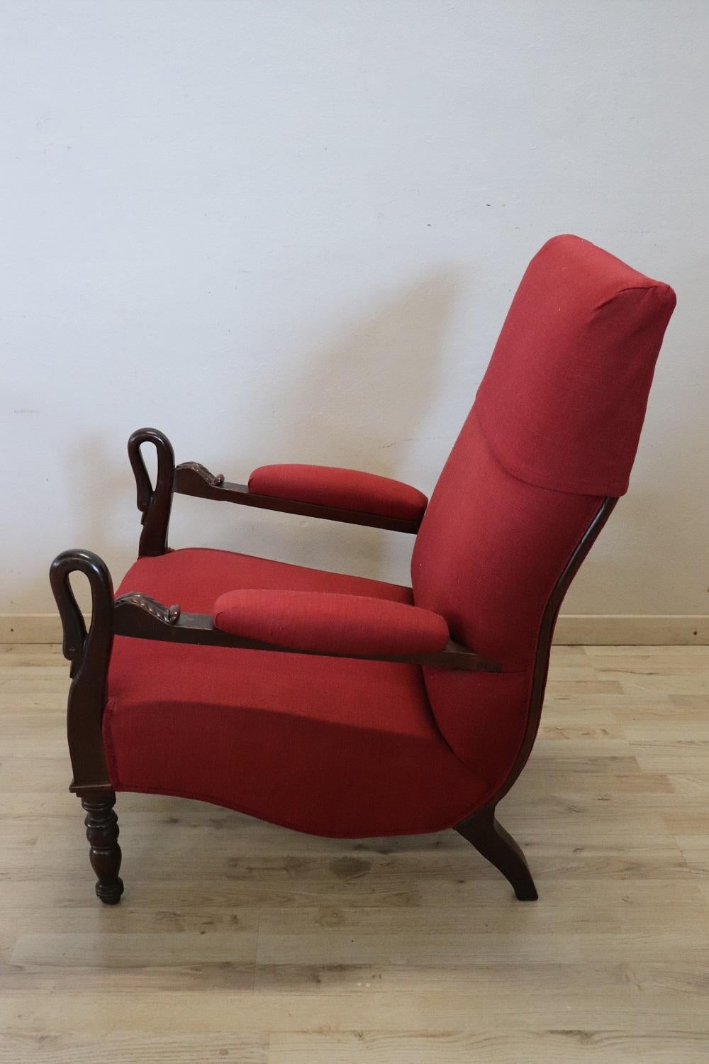 19th Century Italian Charles X Walnut Antique Armchair For Sale 3
