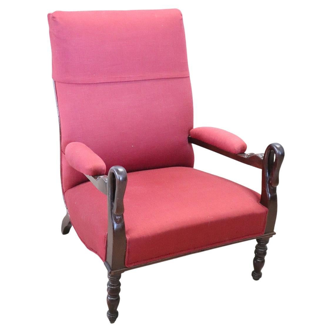 19th Century Italian Charles X Walnut Antique Armchair For Sale