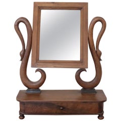 Antique 19th Century Italian Charles X Walnut Carved Dressing Table Mirror, 1825
