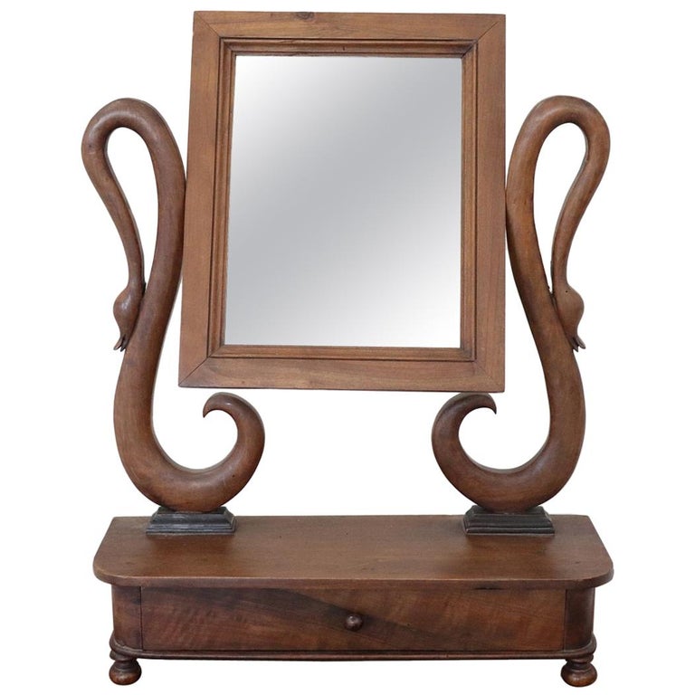 19th Century Italian Charles X Walnut Carved Dressing Table Mirror 1825 19th Century Italian Charles X Walnut Carved Dressing Table Mirror 1825