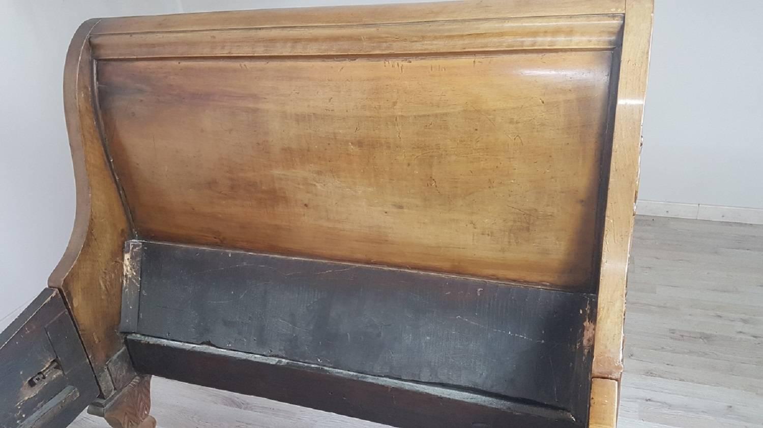 19th Century Italian Charles X Walnut Carved Inlay Full Size Bed 6