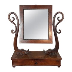 19th Century Italian Charles X Walnut Inlaid Dressing Table Mirror, 1830s