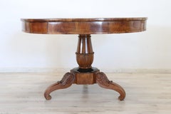 19th Century Italian Charles X Walnut Inlay Round Center Table