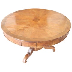 19th Century Italian Charles X Walnut Inlay Round Center Table