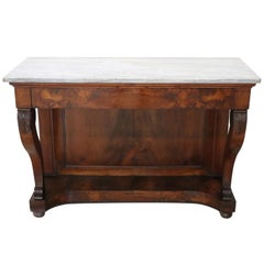 Antique 19th Century Italian Charles X Walnut Wood Console Table with Marble Top