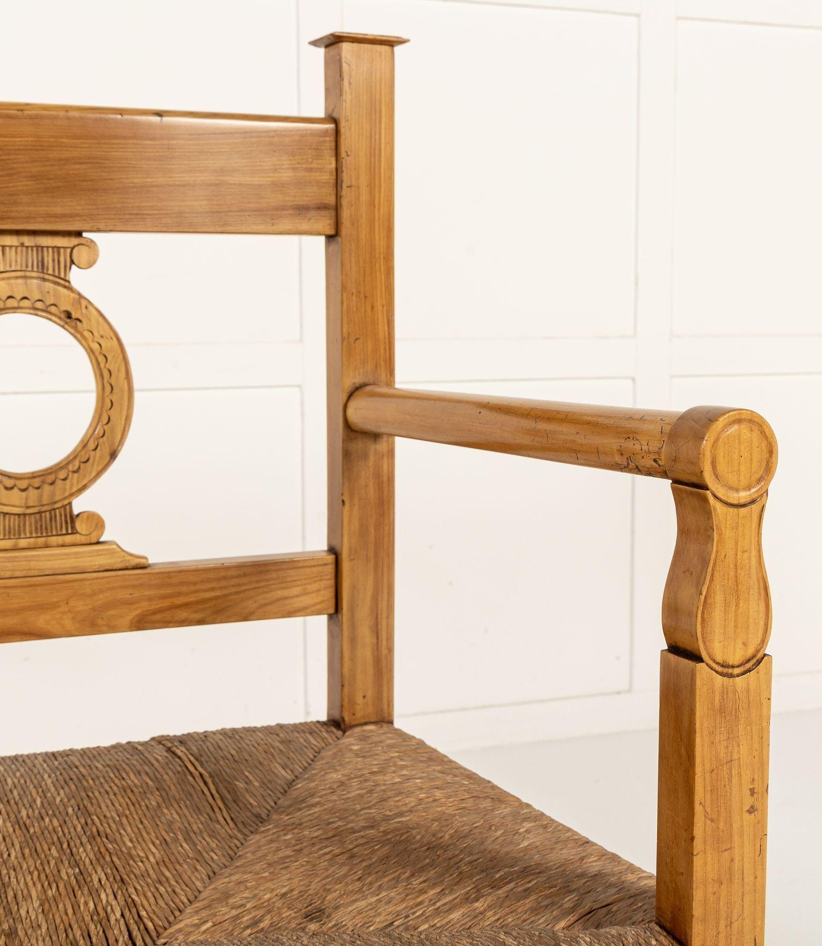 19th Century Italian Cherrywood Rush Seat Bench For Sale 3