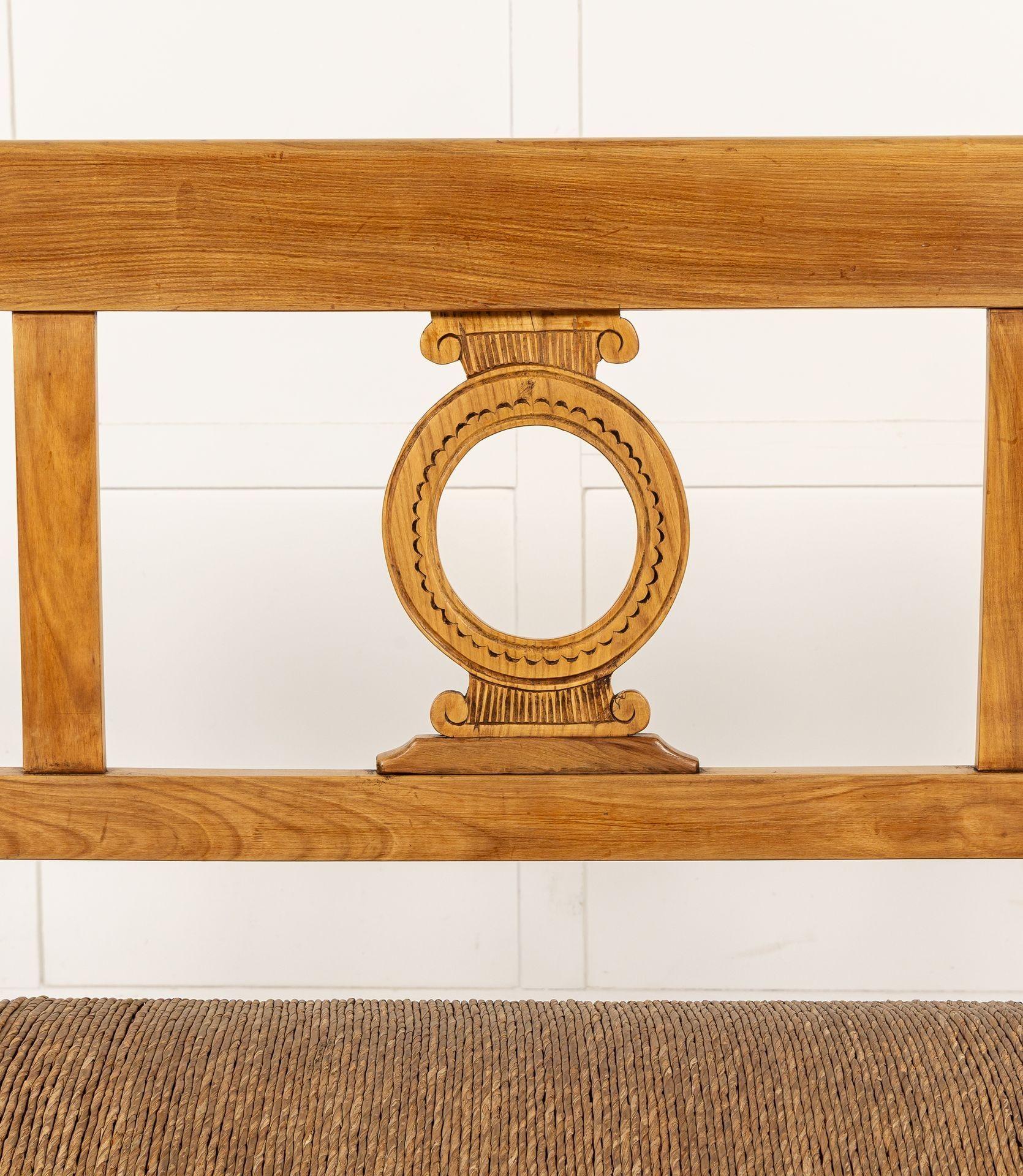 19th Century Italian Cherrywood Rush Seat Bench For Sale 4