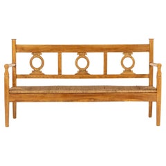 19th Century Italian Cherrywood Rush Seat Bench
