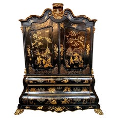 Used 19th Century Italian Chinoiserie Decorated Linen Press